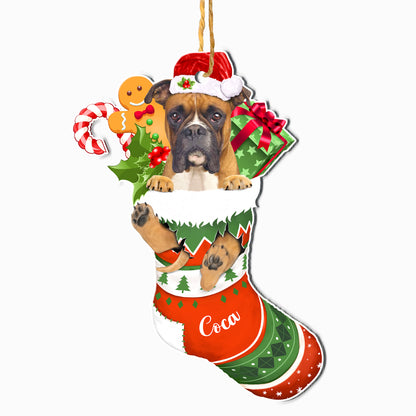 Personalized Boxer Dog In Christmas Stocking Aluminum Ornament