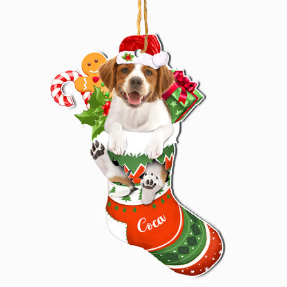 Personalized Brittany Spaniel In Christmas Stocking Aluminum Ornament
