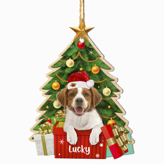 Personalized Brittany Spaniel Christmas Tree Aluminum Ornament
