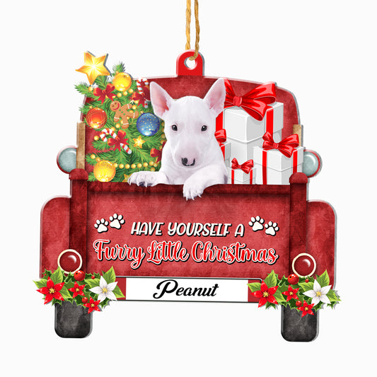 Personalized Bull Terrier Red Truck Christmas Aluminum Ornament