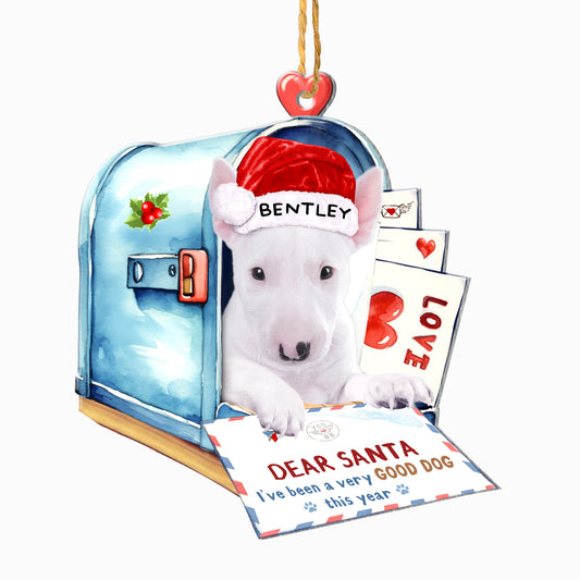 Personalized Bull Terrier In Mailbox Christmas Aluminum Ornament