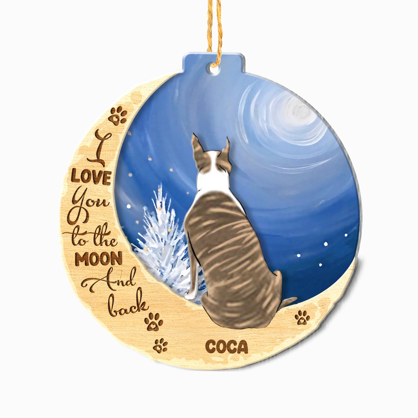 Personalized Bull Terrier On Moon Aluminum Ornament