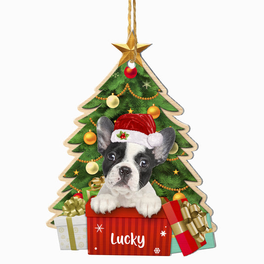 Personalized Black And White Bulldog Christmas Tree Aluminum Ornament