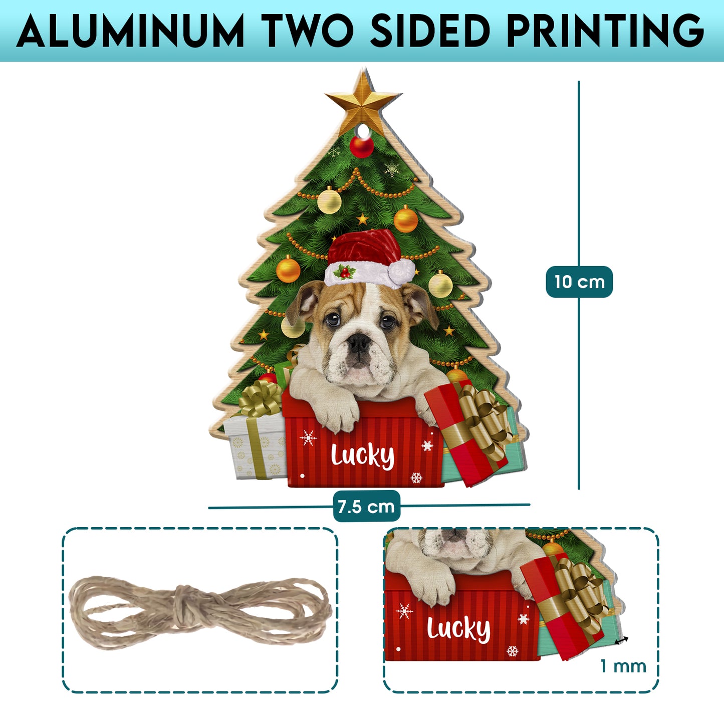 Personalized Bulldog Christmas Tree Aluminum Ornament