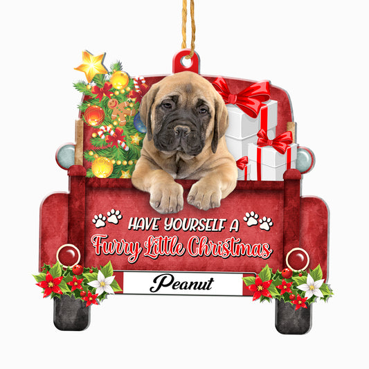 Personalized Bullmastiff Red Truck Christmas Aluminum Ornament
