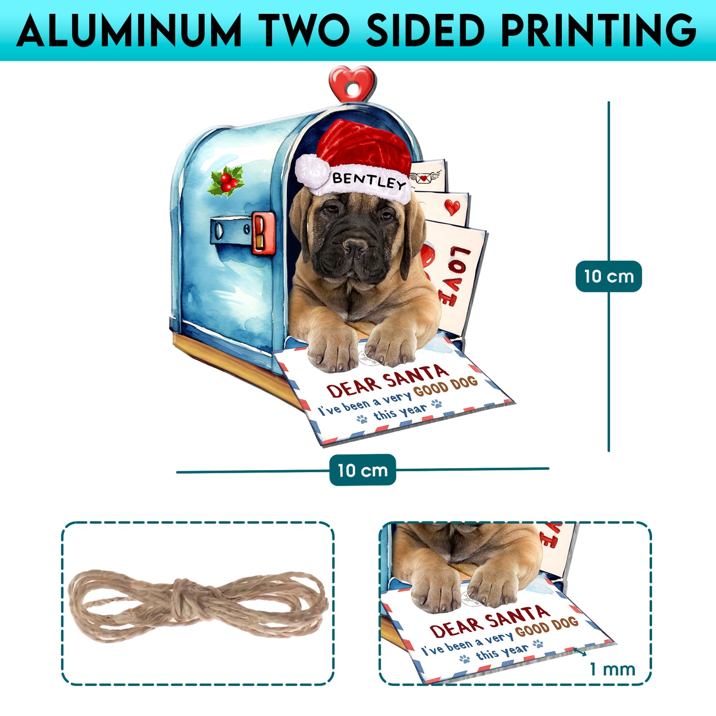 Personalized Bullmastiff In Mailbox Christmas Aluminum Ornament
