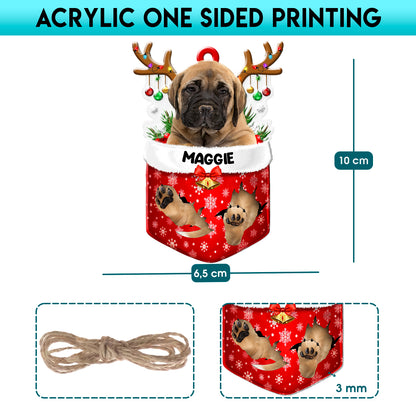 Personalized Bullmastiff In Snow Pocket Christmas Acrylic Ornament