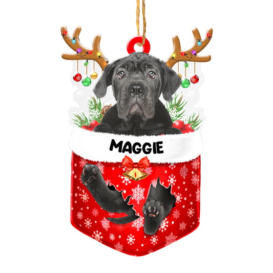 Personalized Black Cane Corso In Snow Pocket Christmas Acrylic Ornament