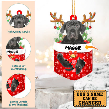Personalized Black Cane Corso In Snow Pocket Christmas Acrylic Ornament