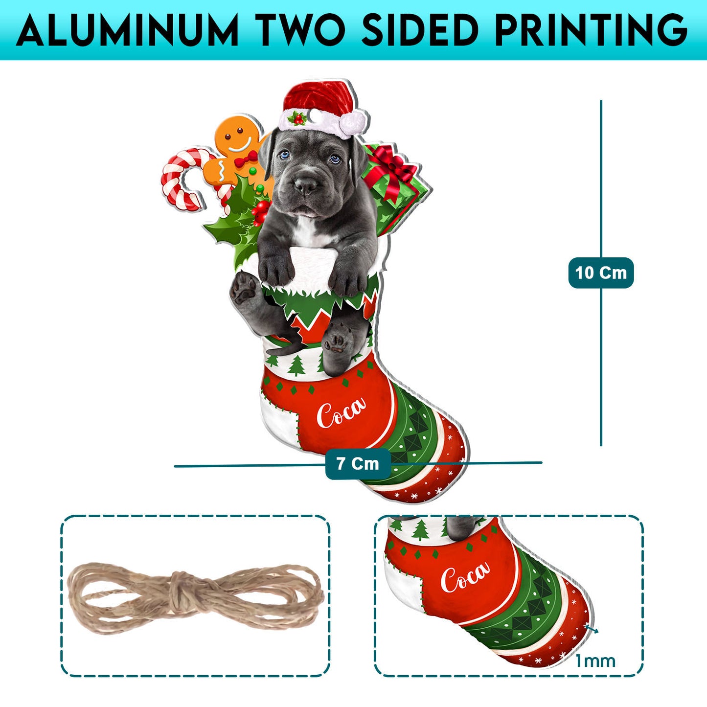 Personalized Cane Corso In Christmas Stocking Aluminum Ornament