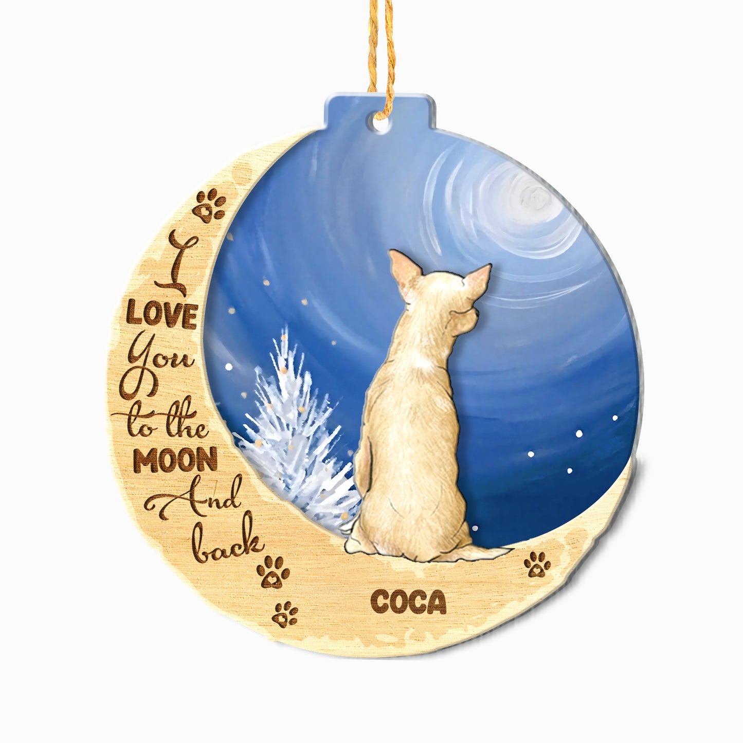 Personalized Brown Chihuahua On Moon Aluminum Ornament