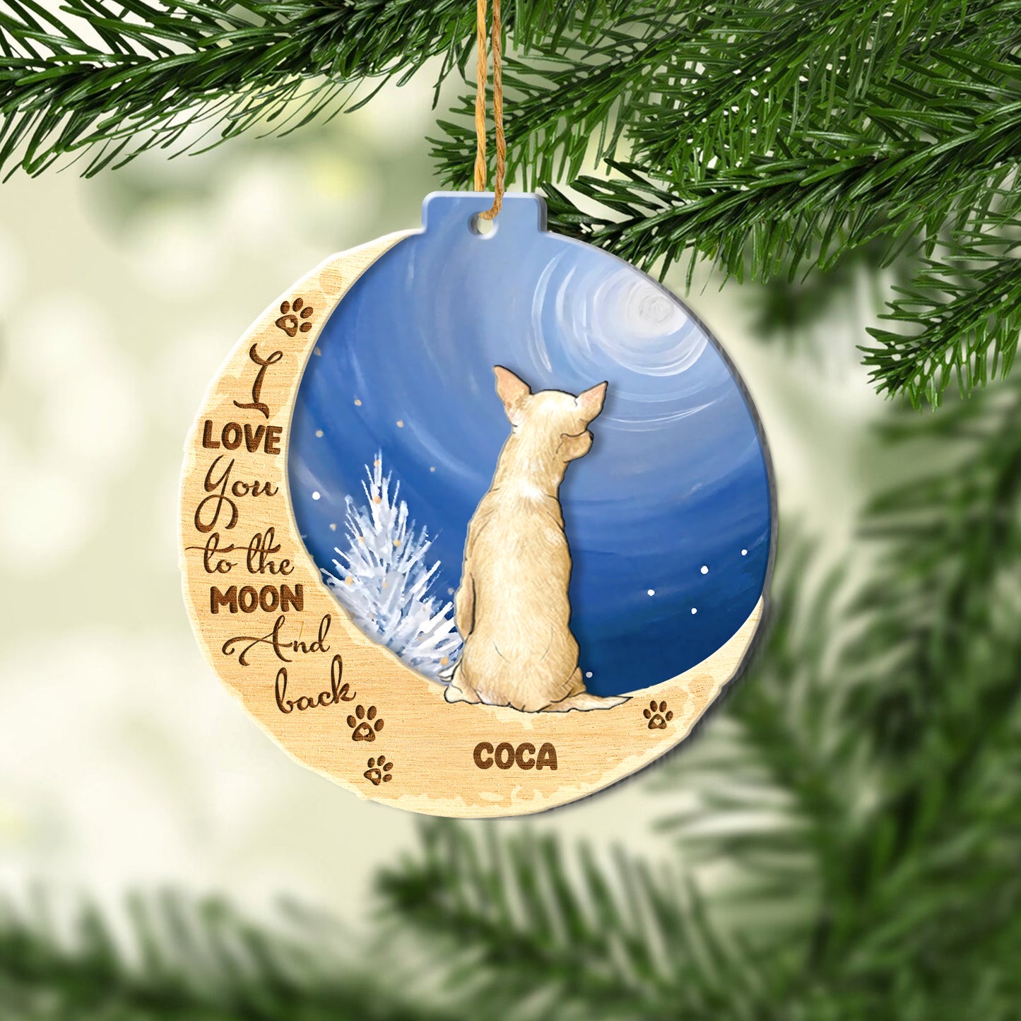 Personalized Brown Chihuahua On Moon Aluminum Ornament