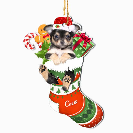 Personalized Chihuahua In Christmas Stocking Aluminum Ornament