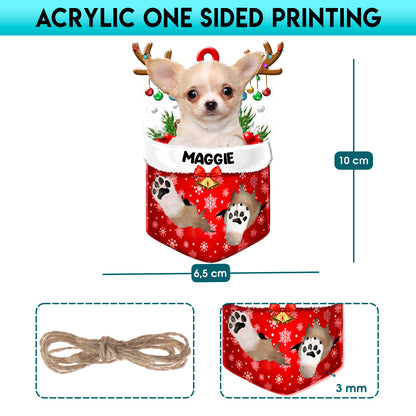 Personalized Chihuahua In Snow Pocket Christmas Acrylic Ornament