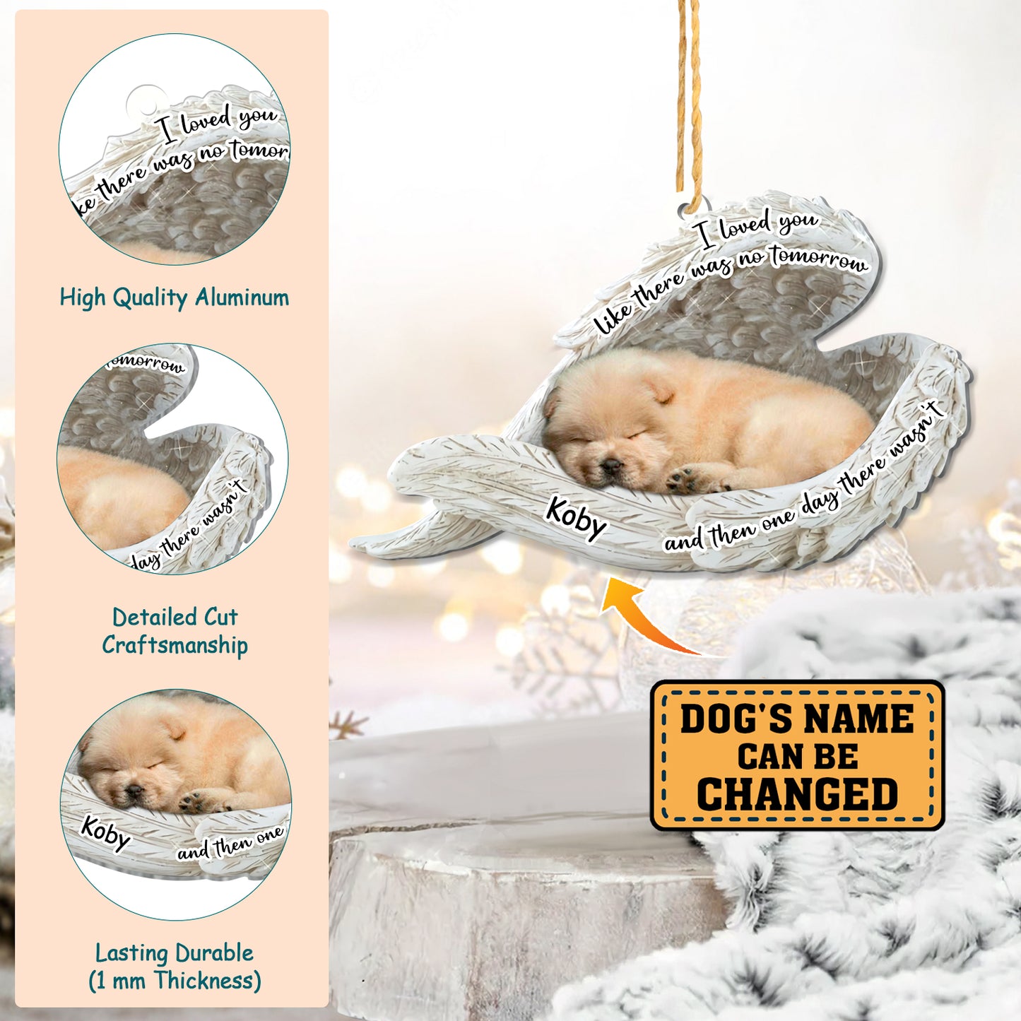 Personalized Chow Chow Sleeping Angel Memorial Aluminum Ornament