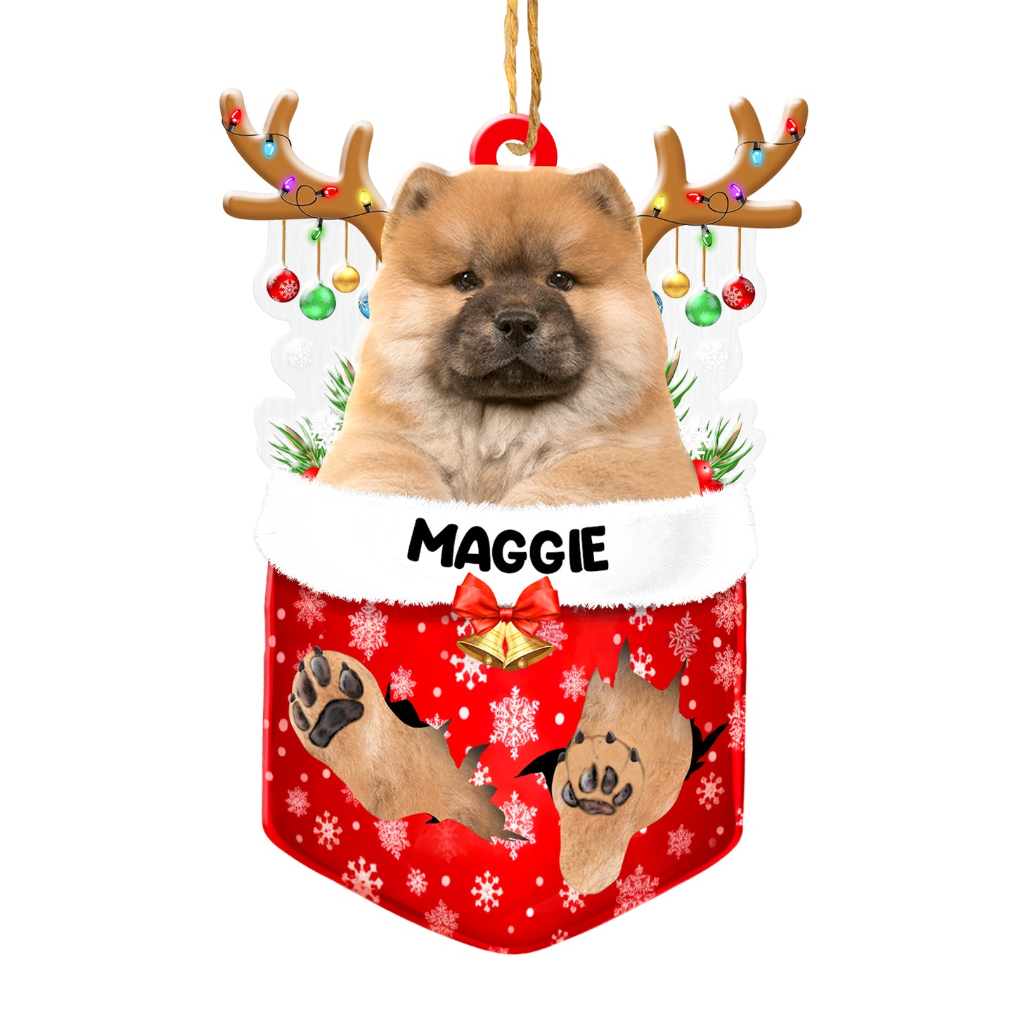 Personalized Chow Chow In Snow Pocket Christmas Acrylic Ornament