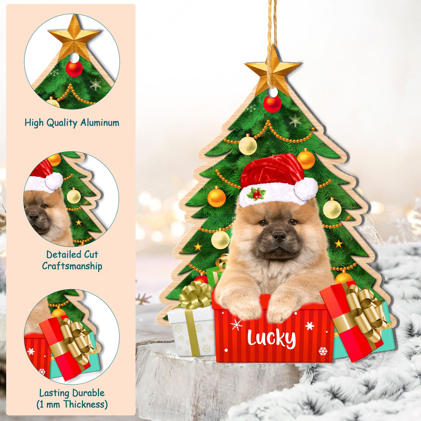 Personalized Chow Chow Christmas Tree Aluminum Ornament