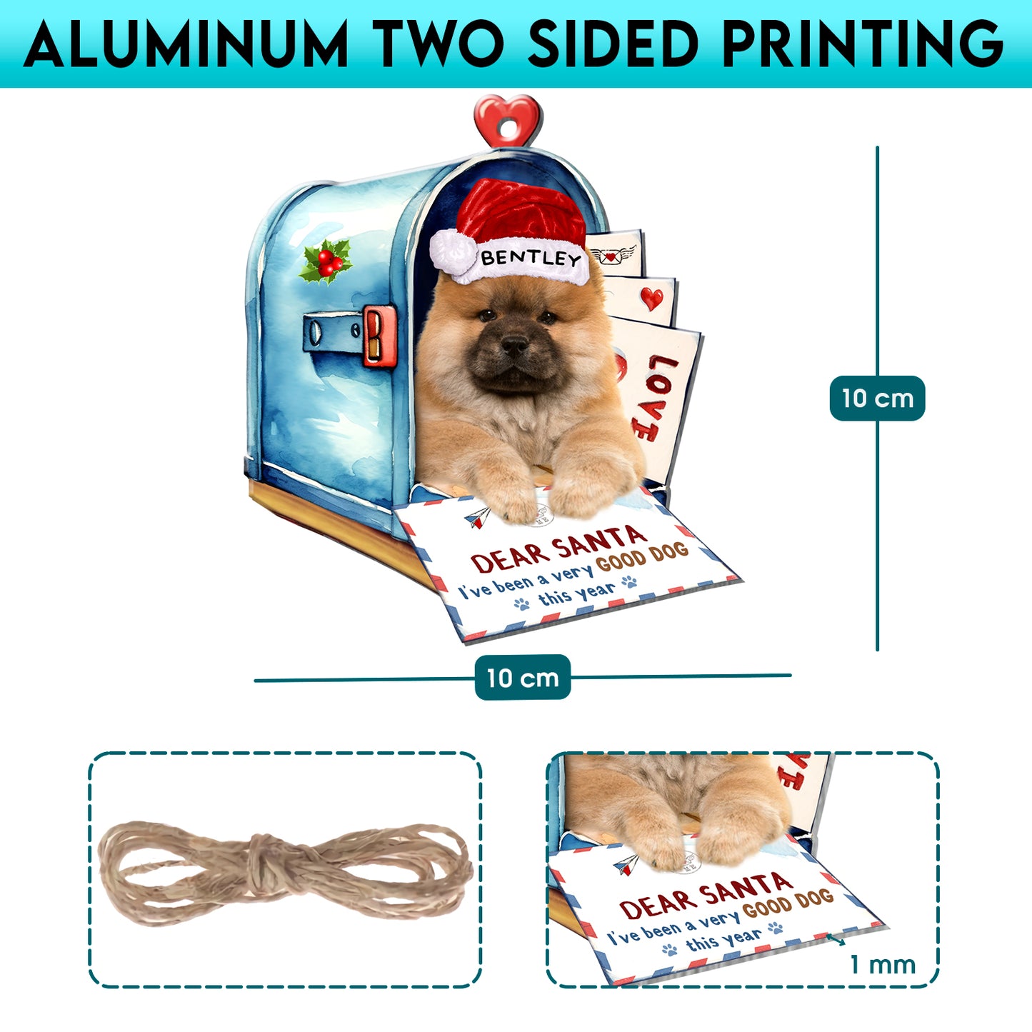 Personalized Chow Chow In Mailbox Christmas Aluminum Ornament