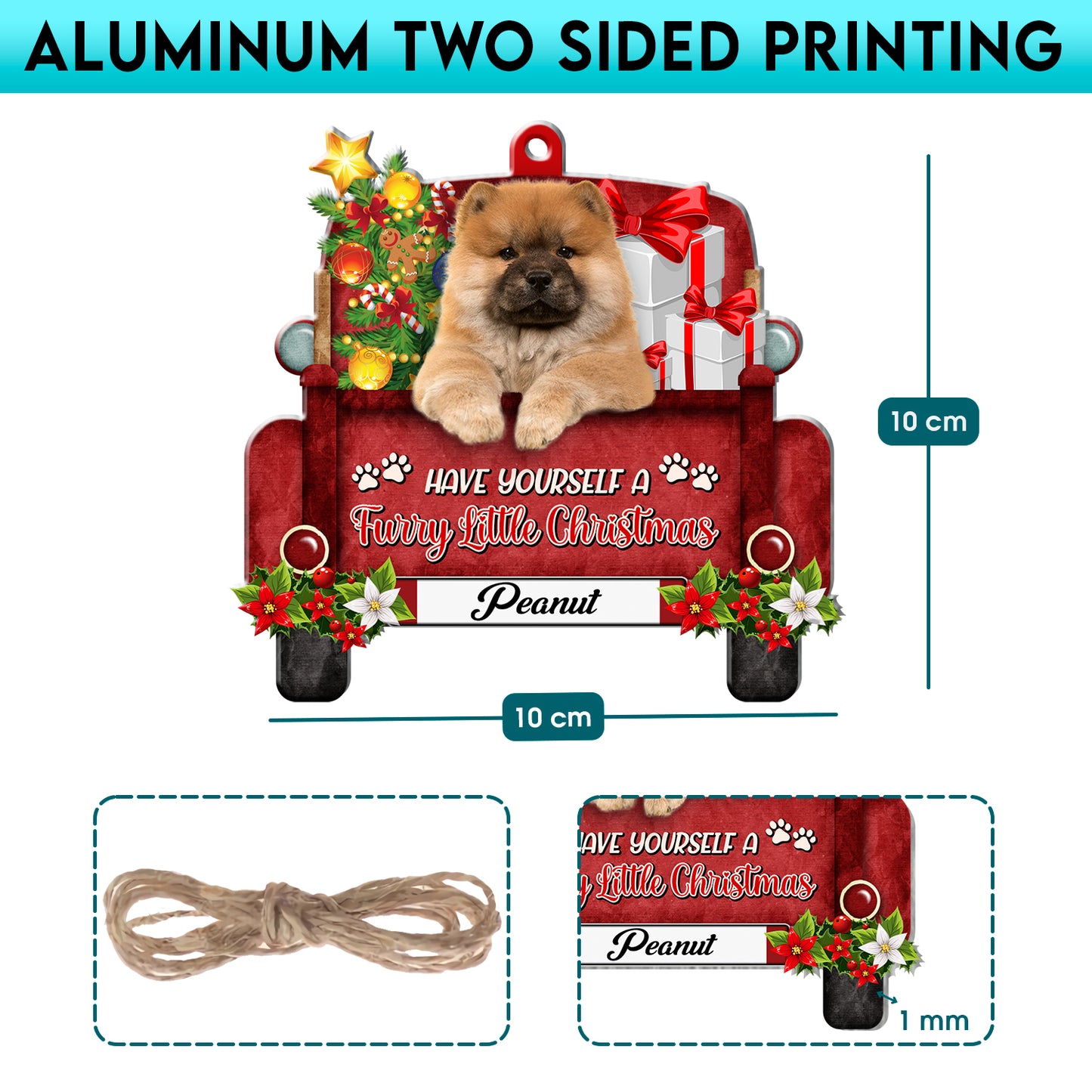 Personalized Chow Chow Red Truck Christmas Aluminum Ornament
