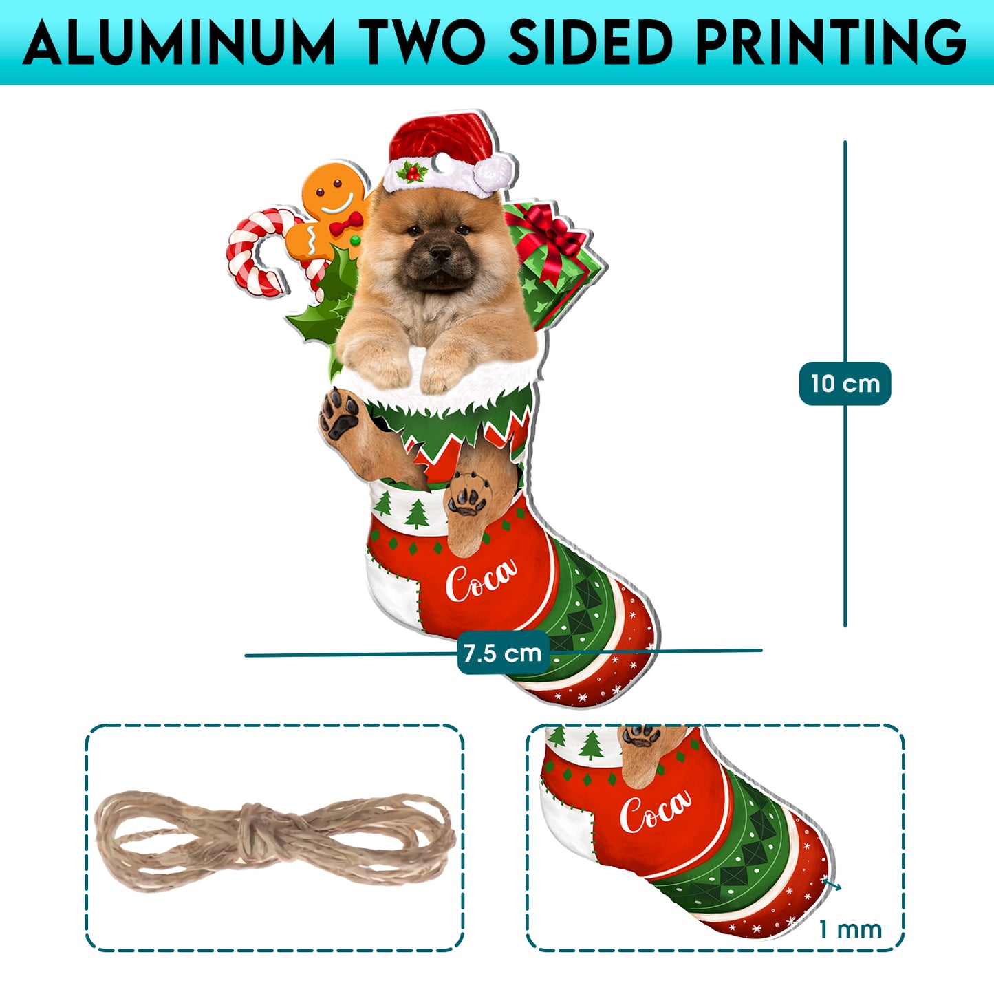 Personalized Chow Chow In Christmas Stocking Aluminum Ornament