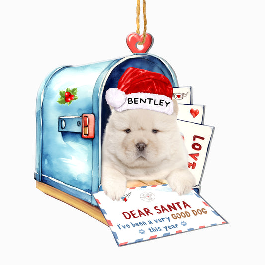 Personalized White Chow Chow In Mailbox Christmas Aluminum Ornament