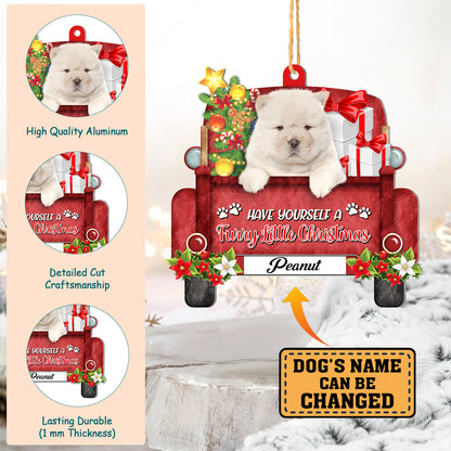 Personalized White Chow Chow Red Truck Christmas Aluminum Ornament
