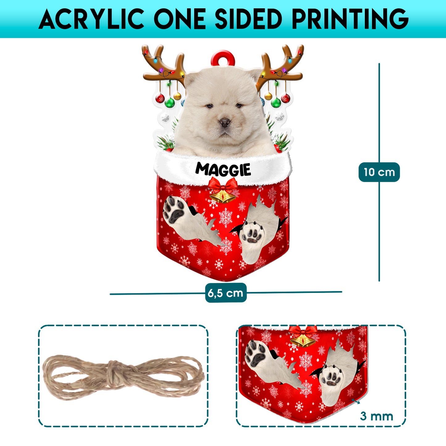 Personalized White Chow Chow In Snow Pocket Christmas Acrylic Ornament