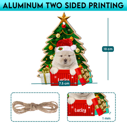 Personalized White Chow Chow Christmas Tree Aluminum Ornament