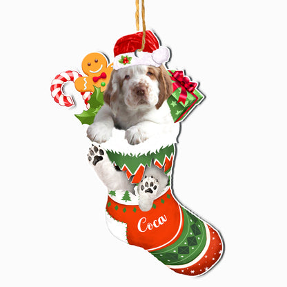 Personalized Clumber Spaniel In Christmas Stocking Aluminum Ornament