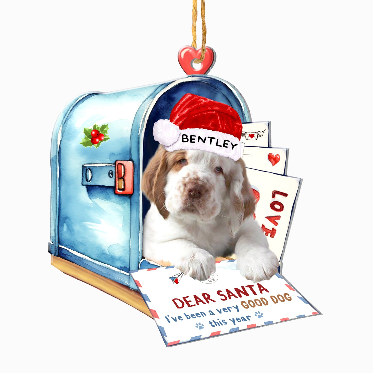 Personalized Clumber Spaniel In Mailbox Christmas Aluminum Ornament