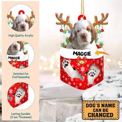 Personalized Clumber Spaniel In Snow Pocket Christmas Acrylic Ornament