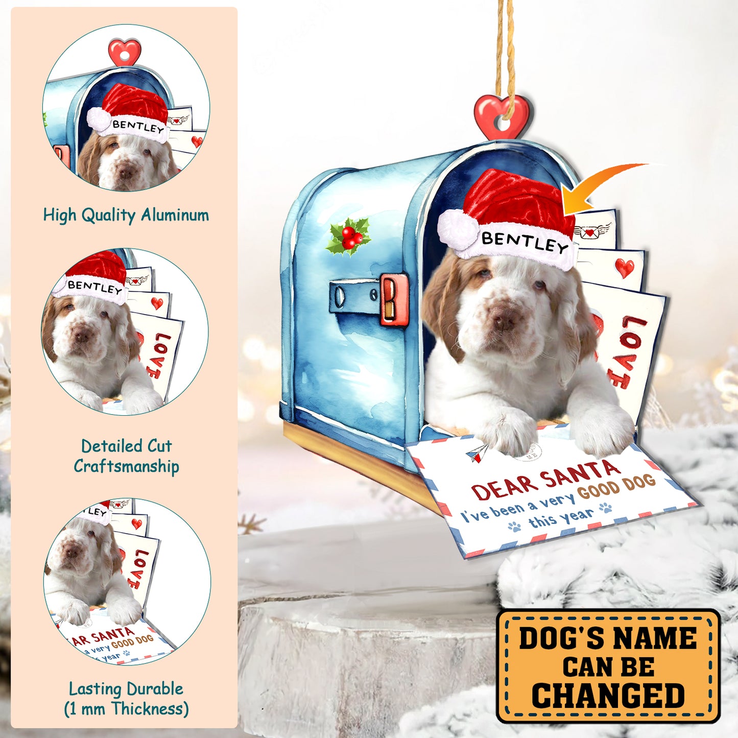 Personalized Clumber Spaniel In Mailbox Christmas Aluminum Ornament