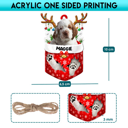 Personalized Clumber Spaniel In Snow Pocket Christmas Acrylic Ornament