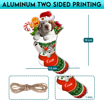 Personalized Clumber Spaniel In Christmas Stocking Aluminum Ornament