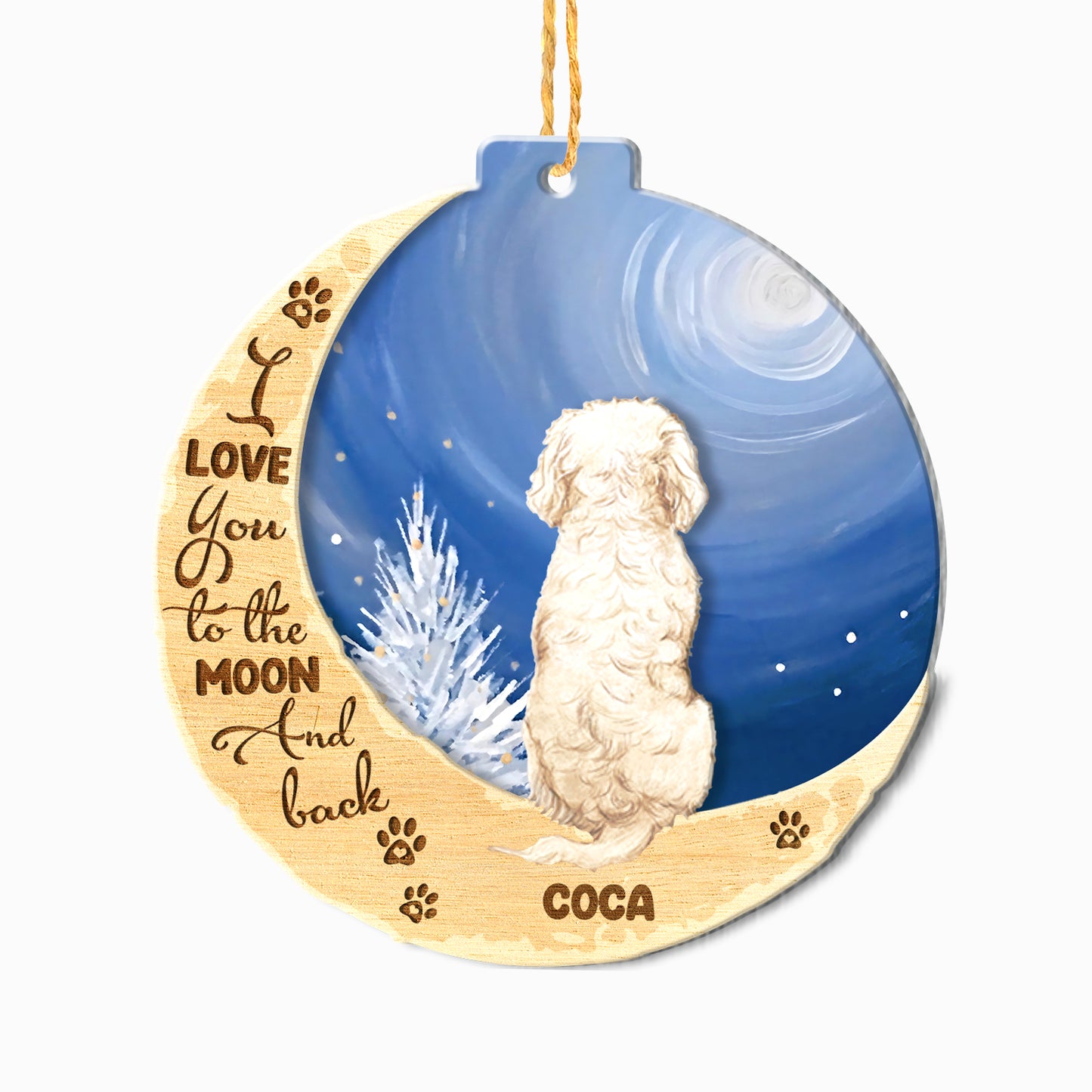 Personalized Cockapoo On Moon Aluminum Ornament