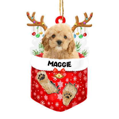 Personalized Cockapoo In Snow Pocket Christmas Acrylic Ornament
