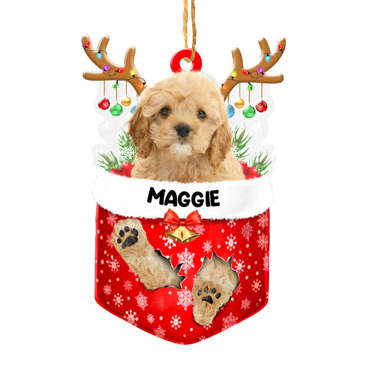 Personalized Cockapoo In Snow Pocket Christmas Acrylic Ornament