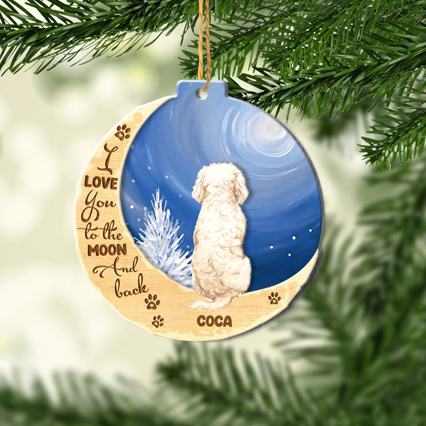 Personalized Cockapoo On Moon Aluminum Ornament