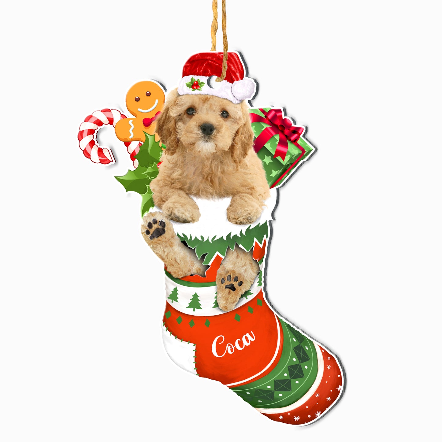 Personalized Cockapoo In Christmas Stocking Aluminum Ornament