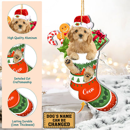 Personalized Cockapoo In Christmas Stocking Aluminum Ornament