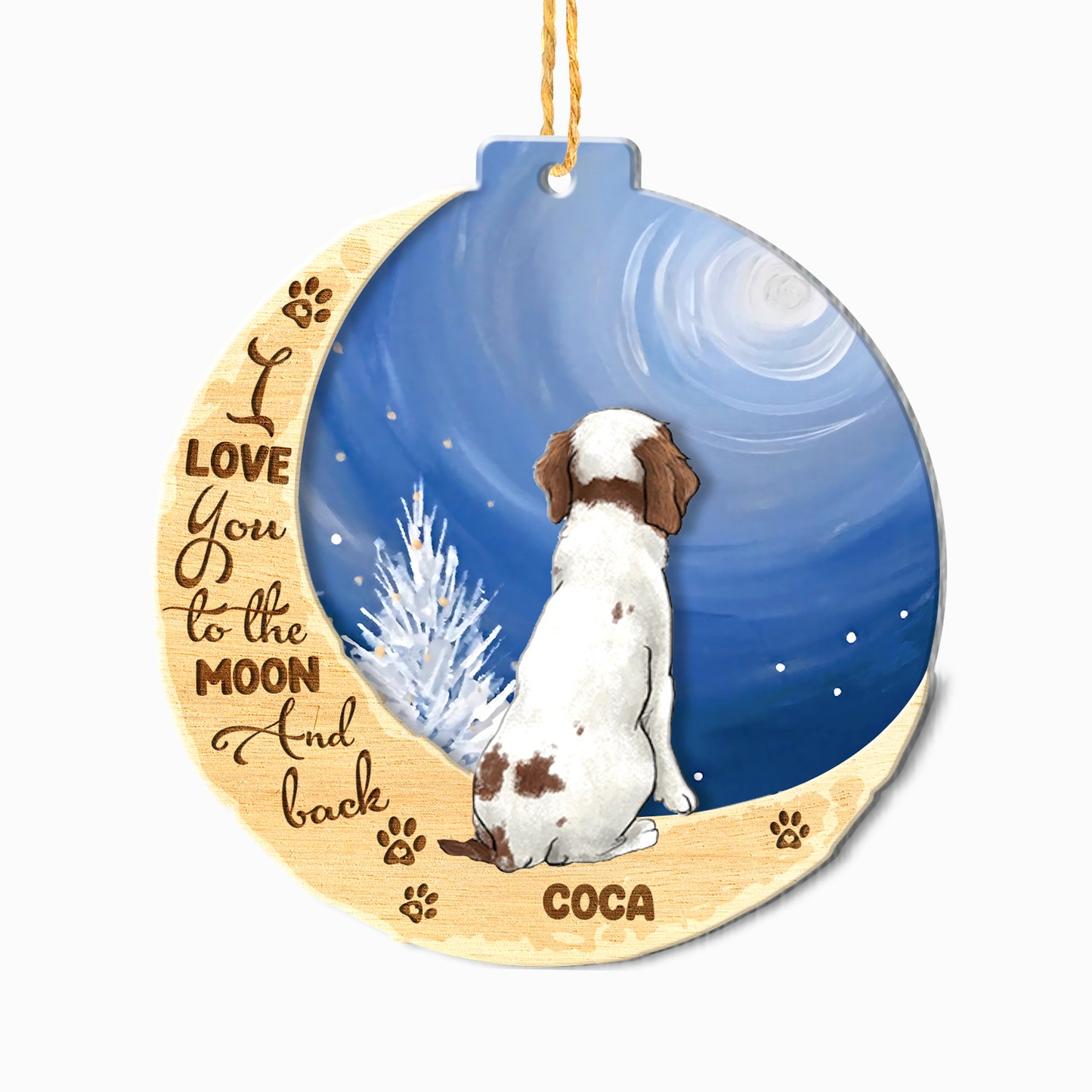 Personalized Cocker Spaniel On Moon Aluminum Ornament