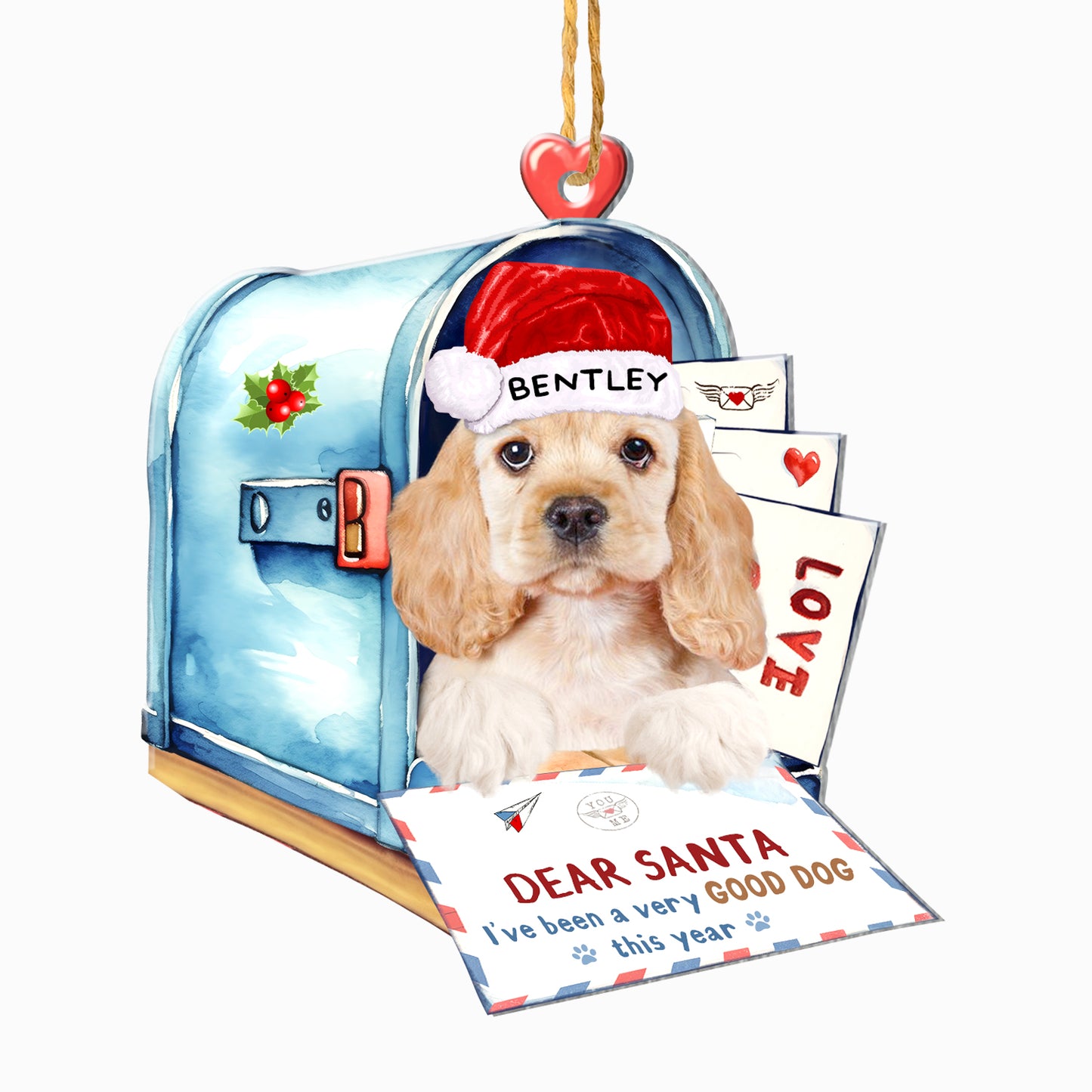 Personalized Cocker Spaniel In Mailbox Christmas Aluminum Ornament