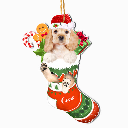 Personalized Cocker Spaniel In Christmas Stocking Aluminum Ornament