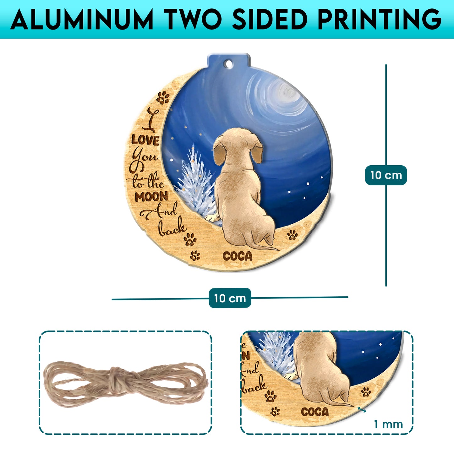 Personalized Brown Dachshund On Moon Aluminum Ornament