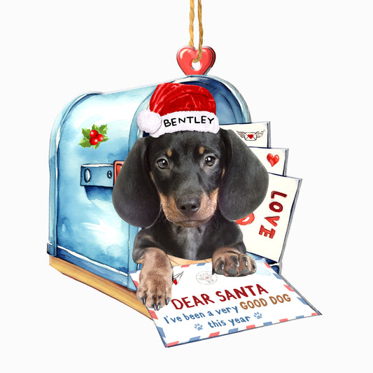 Personalized Dachshund In Mailbox Christmas Aluminum Ornament