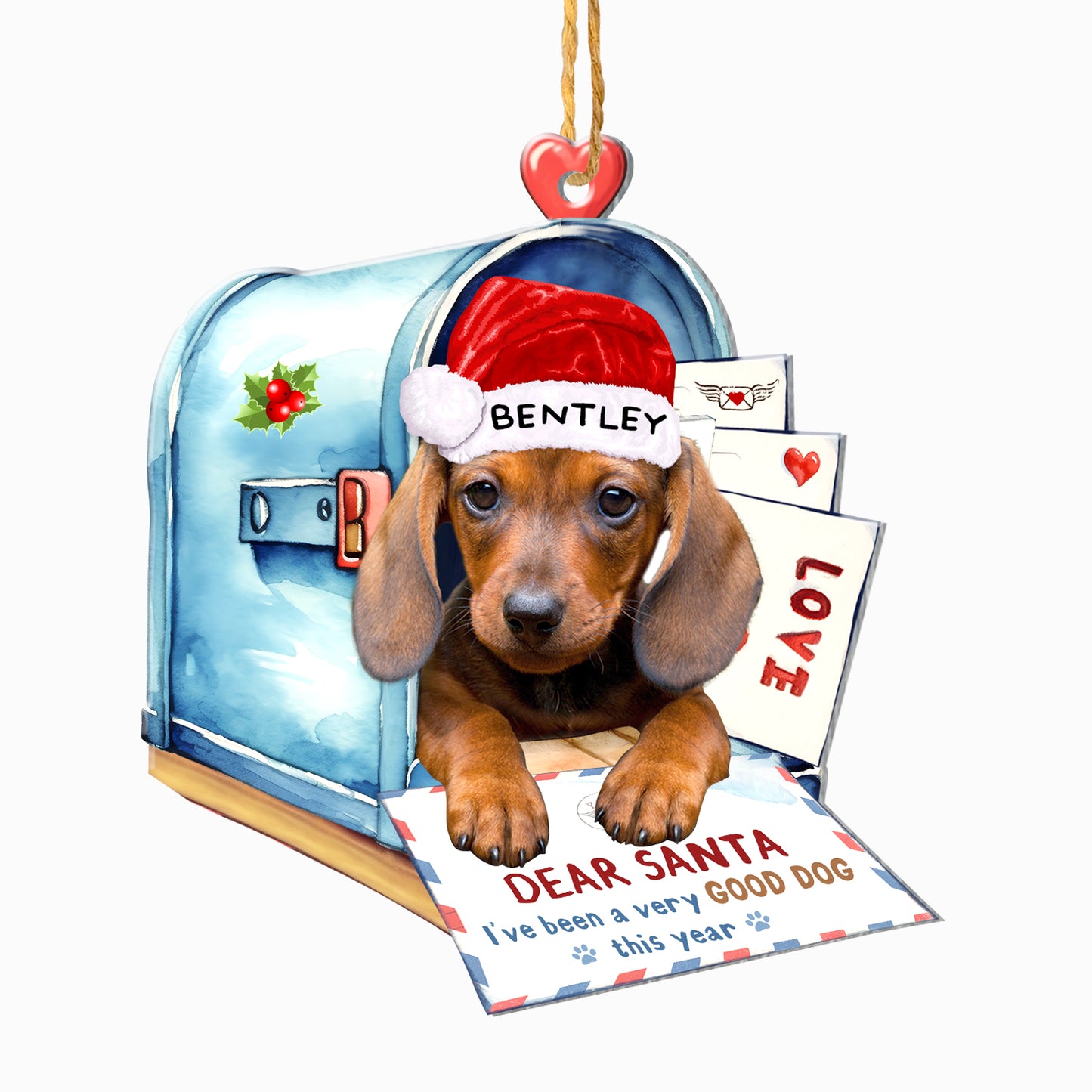 Personalized Chocolate Dachshund In Mailbox Christmas Aluminum Ornament