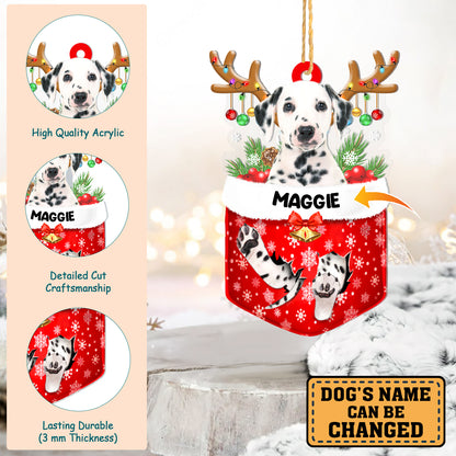 Personalized Dalmatian In Snow Pocket Christmas Acrylic Ornament