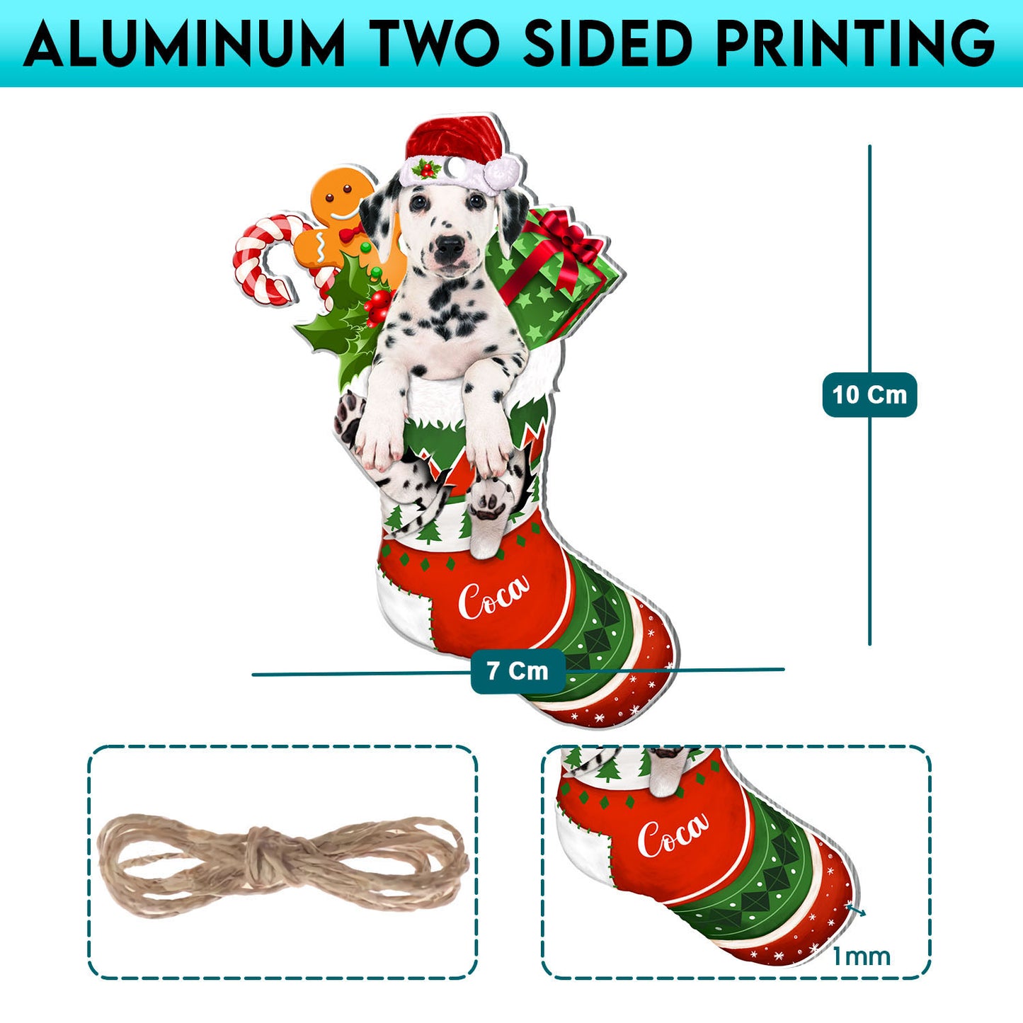 Personalized Dalmatian In Christmas Stocking Aluminum Ornament