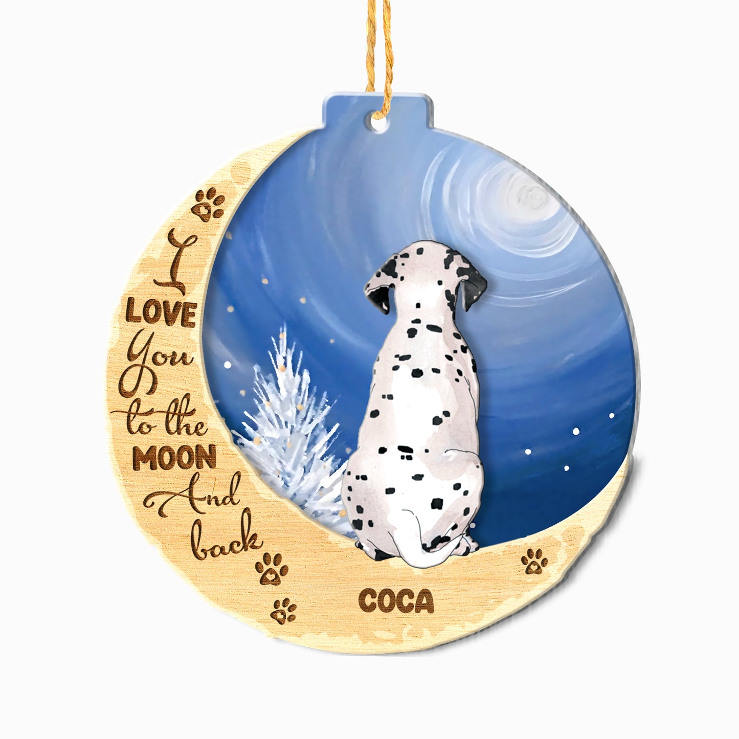 Personalized Dalmatian On Moon Aluminum Ornament