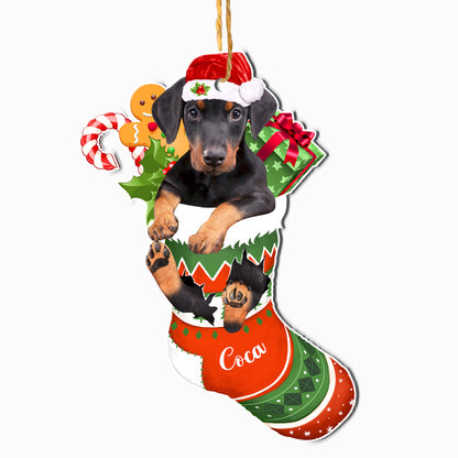 Personalized Doberman Pinscher In Christmas Stocking Aluminum Ornament